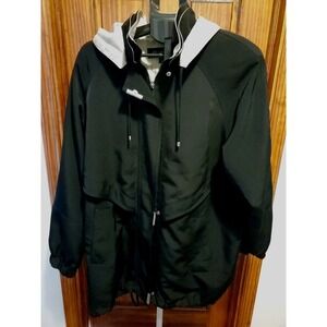 FS LIMITED Womens Black Jacket Coat w/Detachable hood  XL Black/ Tan lined